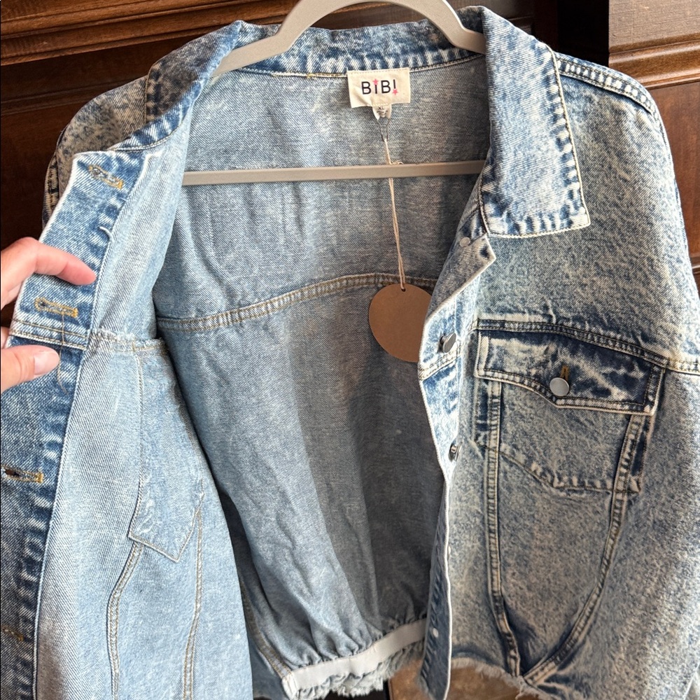 Stonewash denim jacket rainbow fringe BiBi Freckled Poppy XL pride cowgirl NWT - Picture 4 of 14